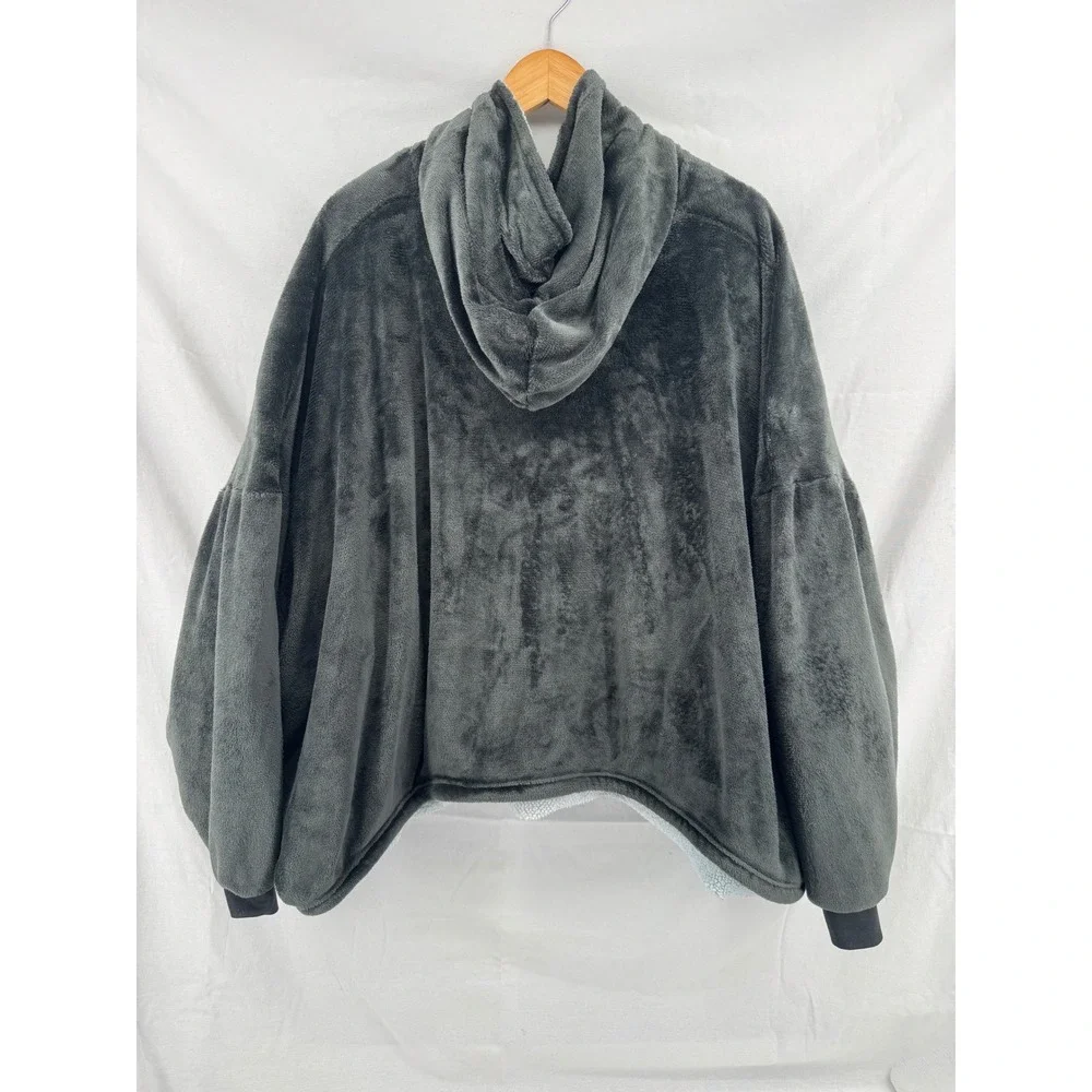 Huggle Hoodie Oversized Wearable Blanket Charcoal Gray Plush Fleece Reversible